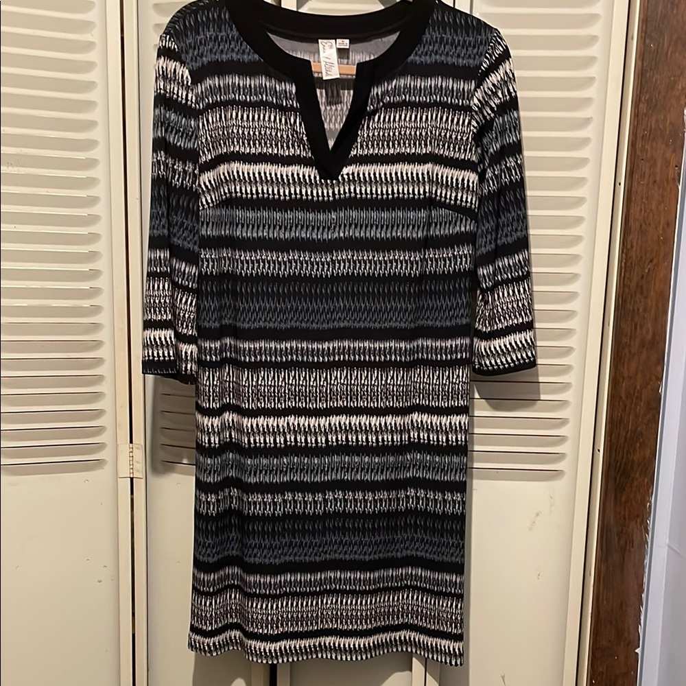 Emma & Michele Black, Gray and White Patterned Dress